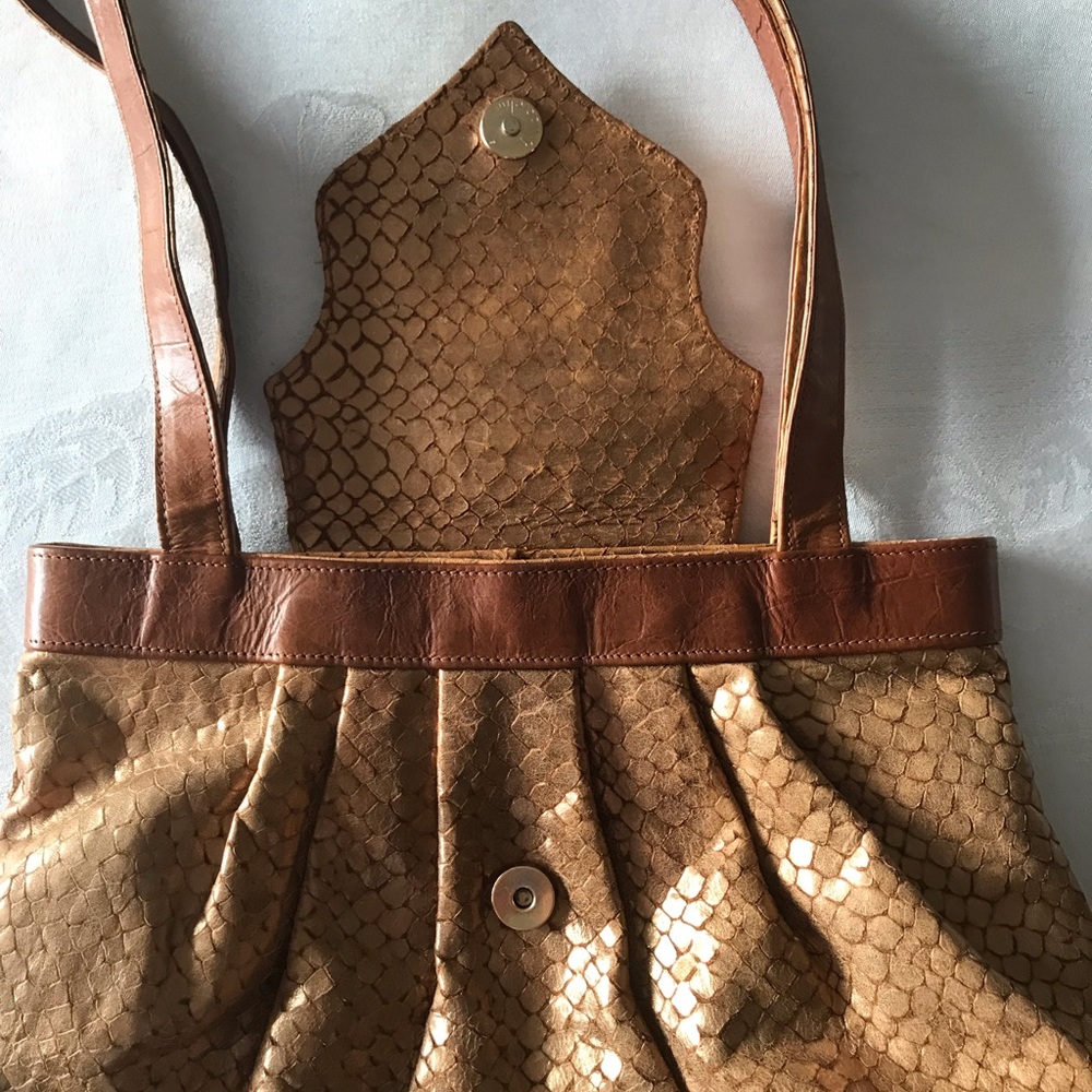 Braccilalini Italian Python Leather/Suede Handbag - image 2